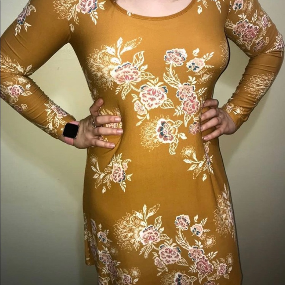 Mustard Yellow Soft Dress with Flowers